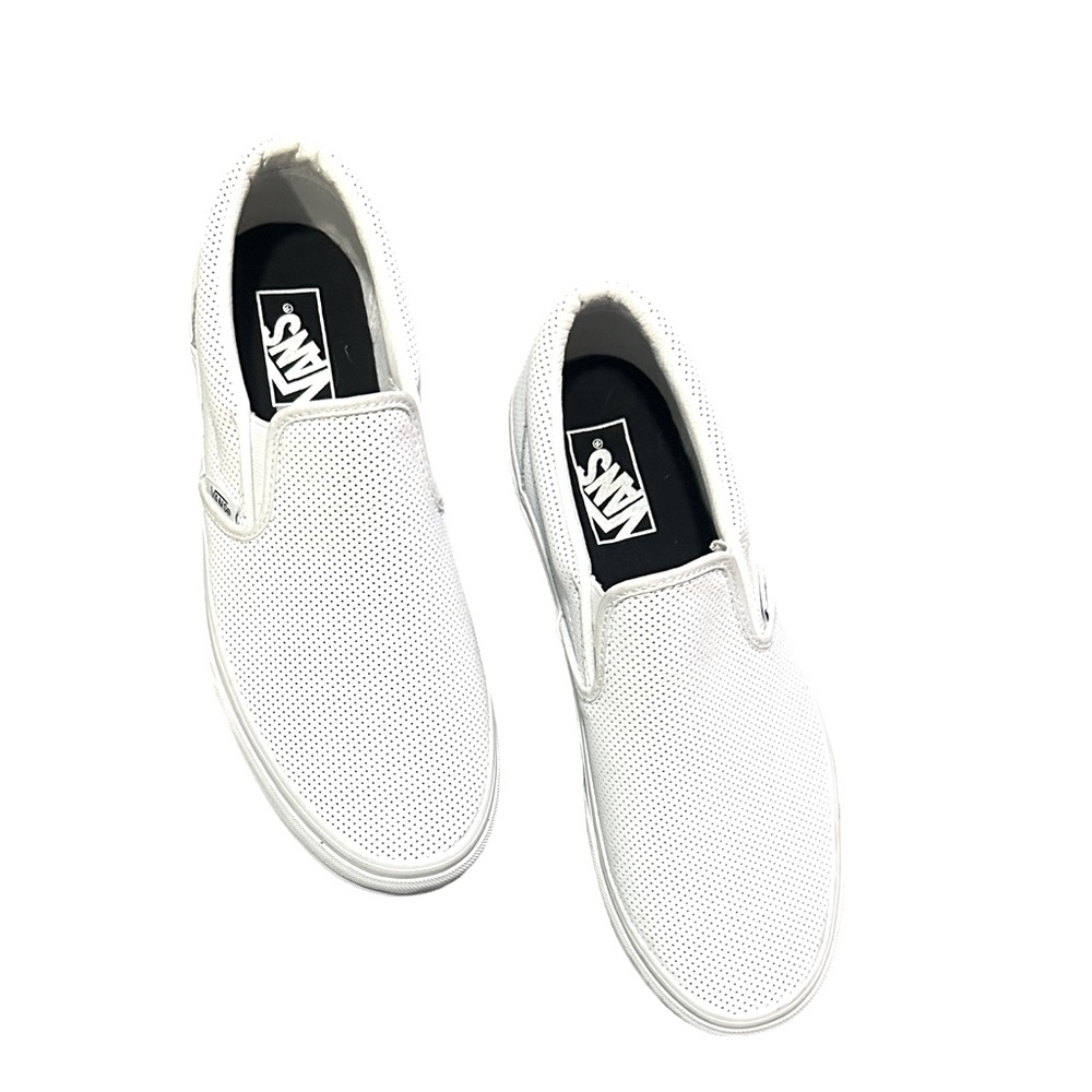 Bright White New Leather Vans Slip Ons